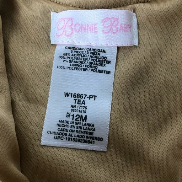 Bonnie Baby Cardigan Bell Sleeves Tan Beige Zipper Girl 12 Months Sweater Jacket - Picture 4 of 5